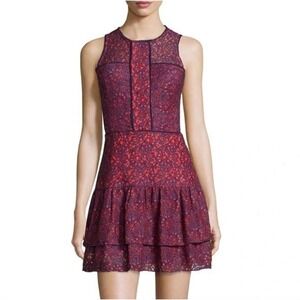 Parker Lace Dress Sleeveless Tiered Ruffle Mini Party Cocktail Red Purple Medium